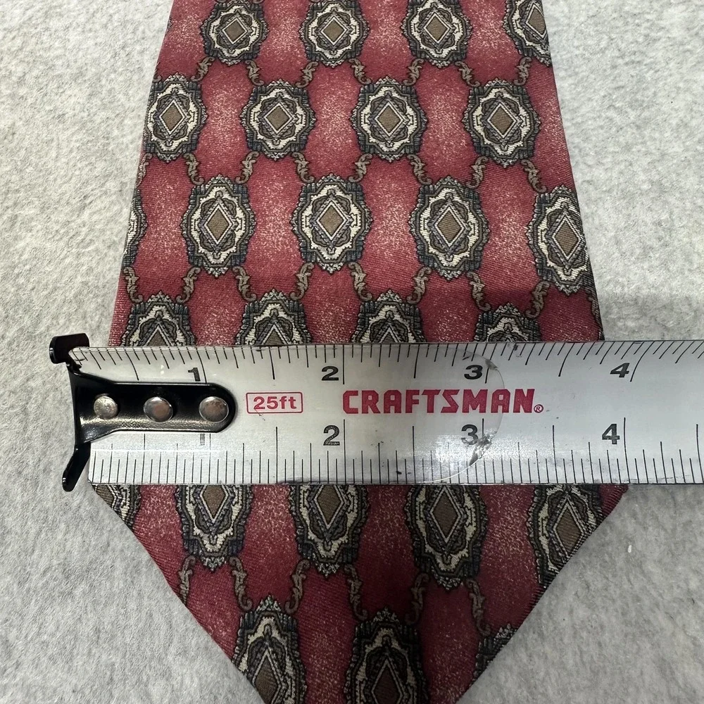 Henry Grethel Tie Mens One‎ Size Burgundy Silk Geometric Medallion Made in USA